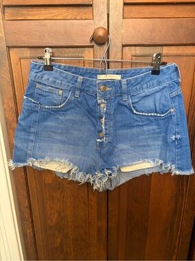 Zara Blue Distressed Button-Front Denim Shorts